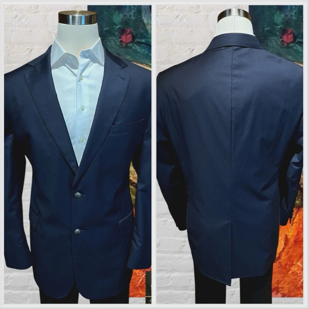 Jos A Bank Signature Gold Men's 46L Navy Blue Blazer Antique Silver Tone Buttons - Picture 8 of 16